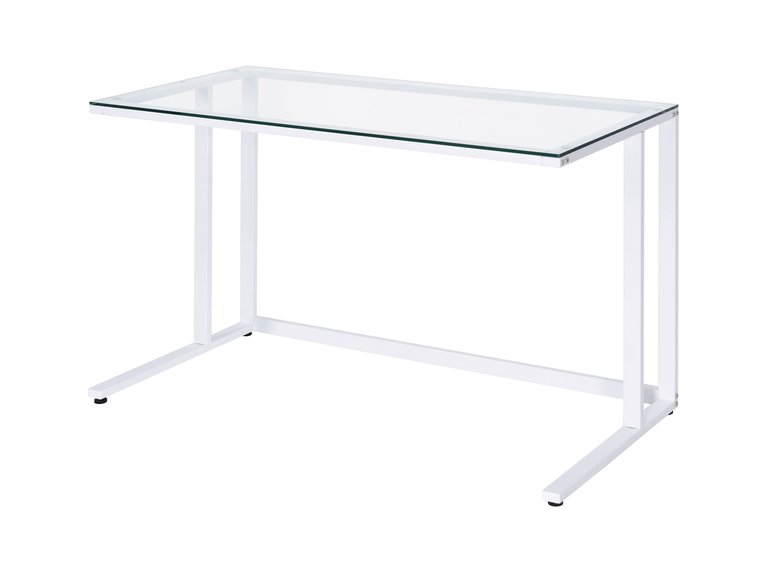 ACME Tyrese Writing Desk, Clear Glass & White Finish