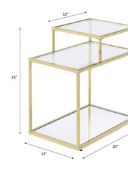 ACME Uchenna Side Table, Clear Glass & Gold Finish
