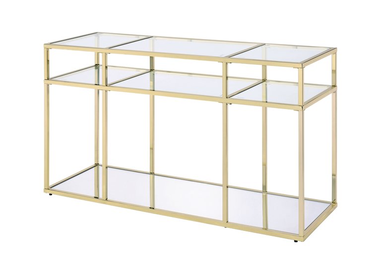 ACME Uchenna Sofa Table, Clear Glass & Gold Finish