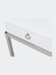 Belinut End Table, White & Brushed Nickel