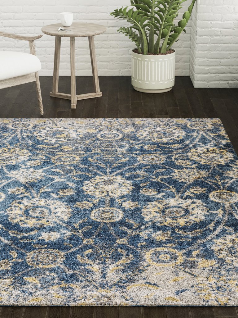 Addison Barkley Blue Floral Farmhouse Rug