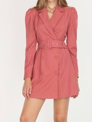 Kayla Pinstripe Belted Blazer Dress - Desert Rose