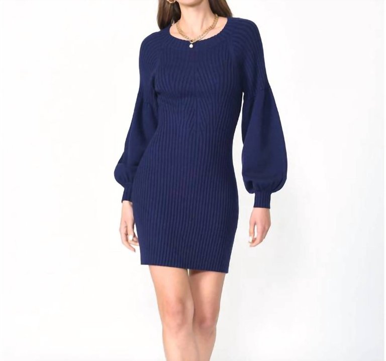 Mellie Ribbed Puff Sleeve Sweater Dress - Marine Blue