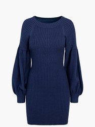 Mellie Ribbed Puff Sleeve Sweater Dress