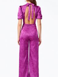 Theo Open-Back Sateen Jacquard Jumpsuit