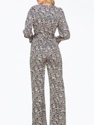 Toni Zebra-Print Belted Wrap-Effect Sateen Jumpsuit