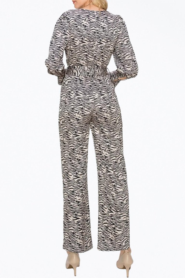 Toni Zebra-Print Belted Wrap-Effect Sateen Jumpsuit