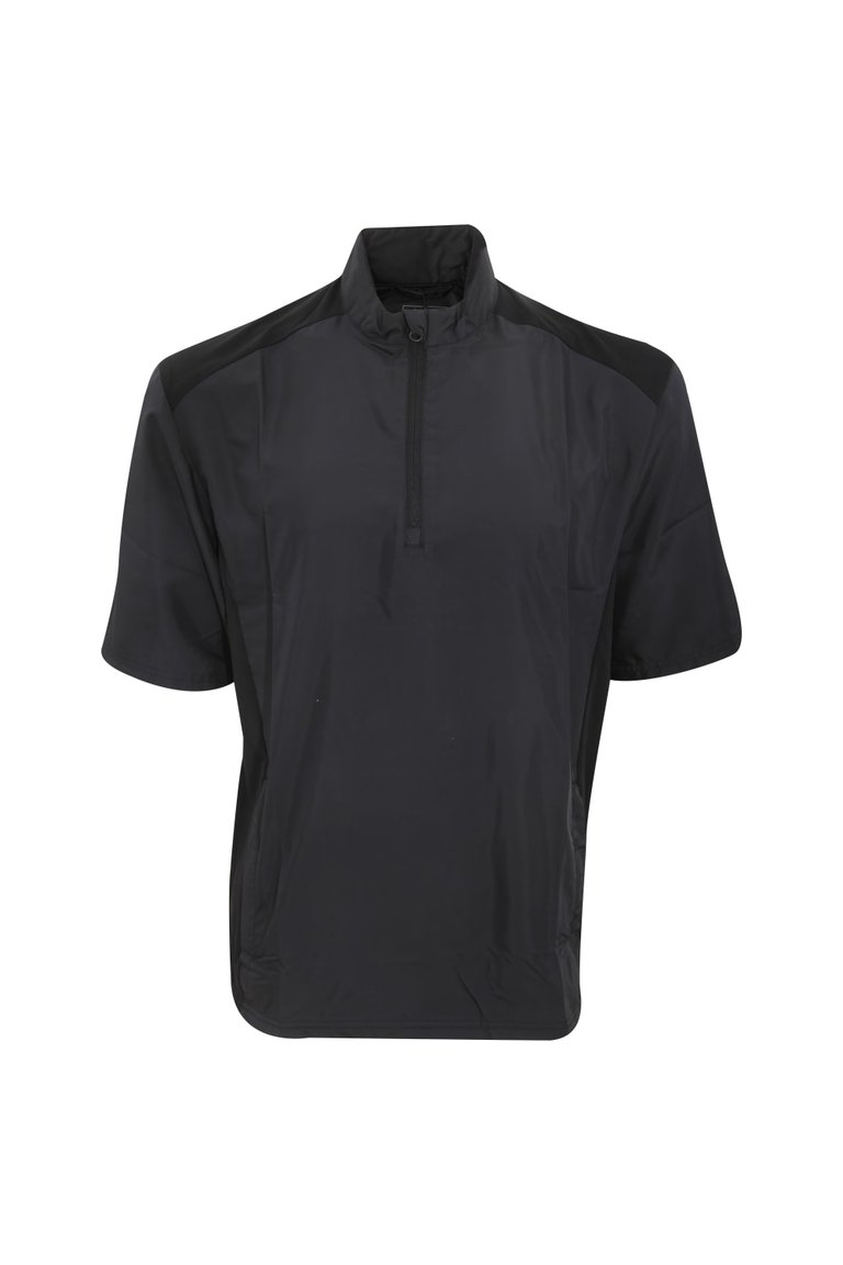 Mens Club Wind Water Resistant & Windproof Short Sleeve 1/4 Zip Neck Top - Black - Black