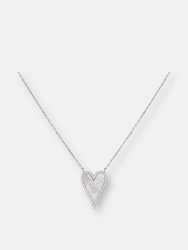 Elongated Pavé Heart Necklace - Silver