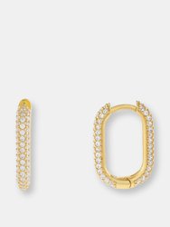 Mini Pavé Oval Huggie Earring - Gold