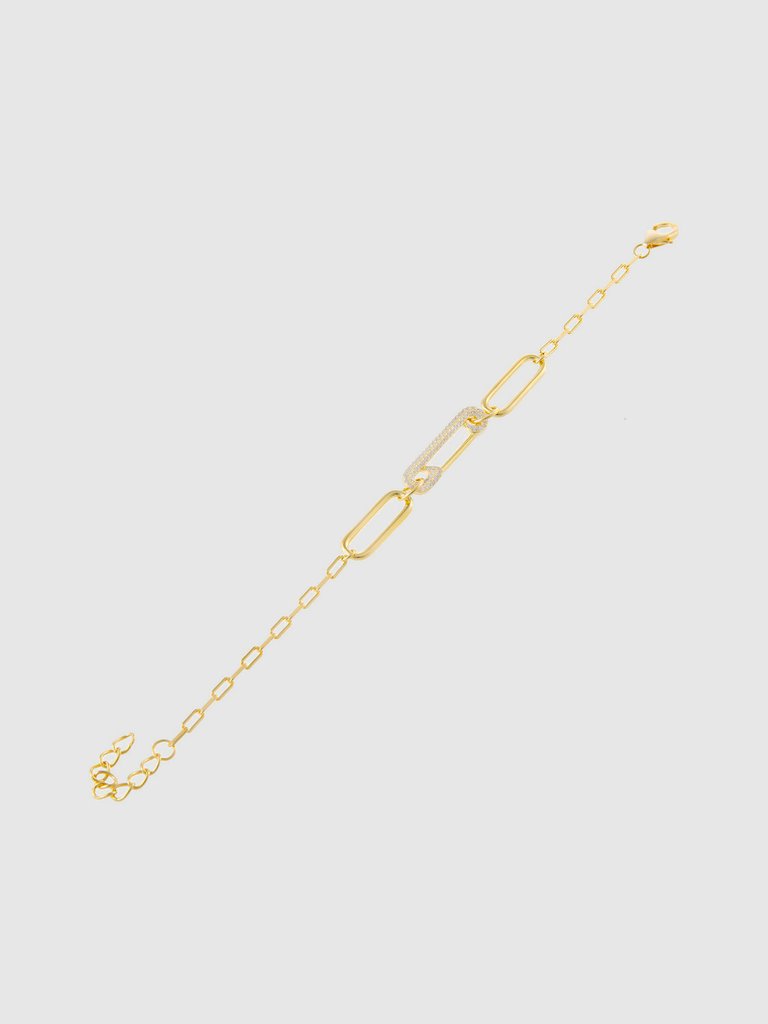 Pave Safety Pin Oval Link Bracelet