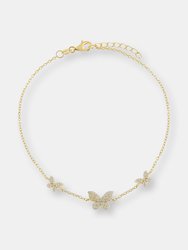 Pavé Triple Butterfly Anklet - Gold