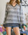 Cheetah V Neck Loose Fit Top Plus In Grey - Grey