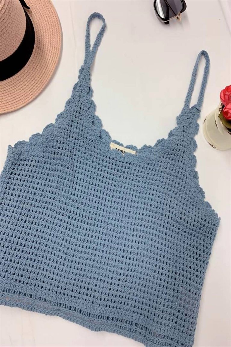 Knit Open Weave Tank Top In Blue - Blue