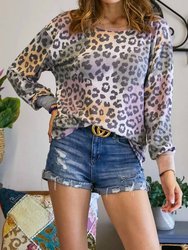 Leopard Print Tunic Top - Olive Mauve