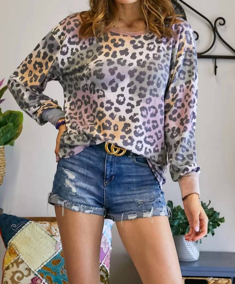 Leopard Print Tunic Top - Olive Mauve