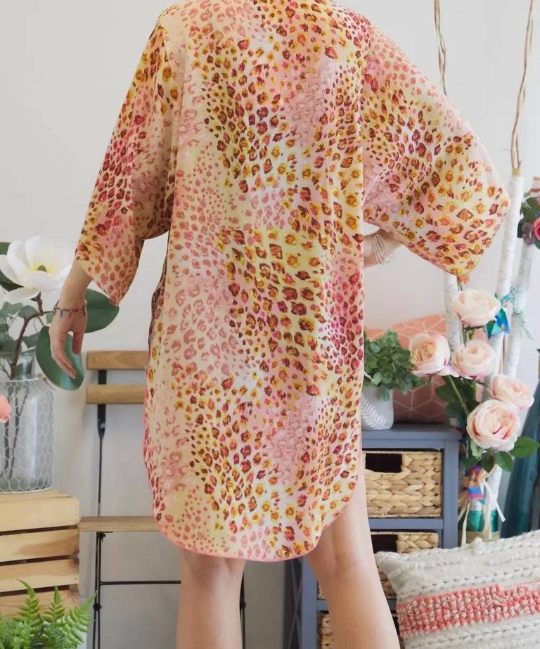 Open Front Leopard Print Kimono Plus