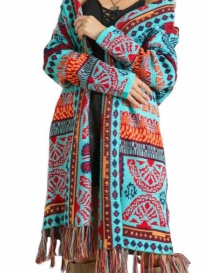 ADORA Tribal Pattern Fringe Hem Cardigan product