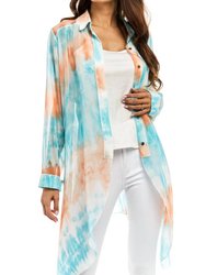 Sheer Button Down Duster - A Watercolor Mix