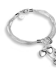Sterling Silver (925) Snake Chain Heart Bracelet - Silver