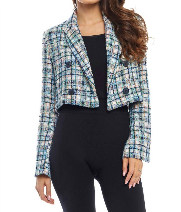 Tweed Crop Double Breasted Jacket - Blue Multi