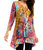 V Neck Tunic With Buttons - Bright Butterfly Print