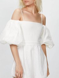 Linen Playsuit With Double Knot - White