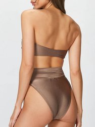 Solid High-Leg Strapless Bikini Set