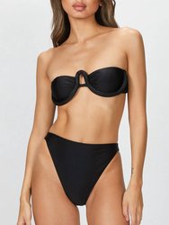 Solid High-Leg Strapless Bikini Set - Black
