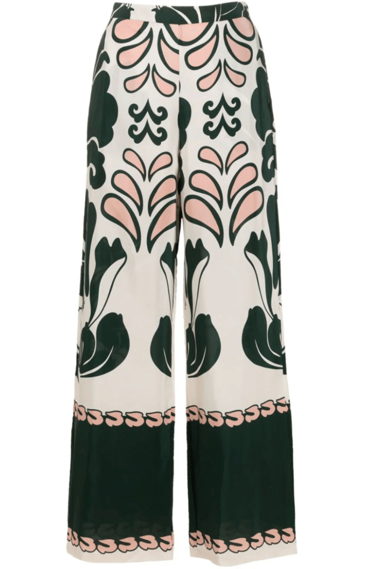 Spray Of Flower Wide-Leg Pant - Dark Green