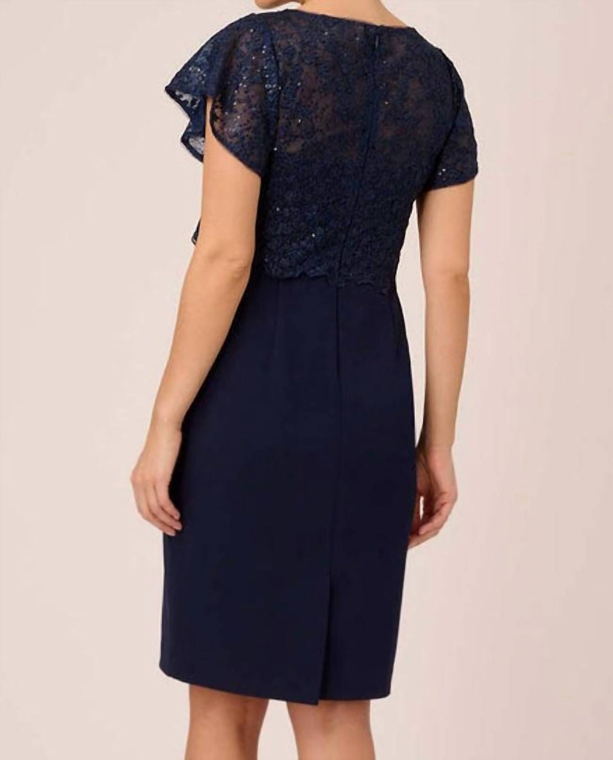 Adrianna Papell Navy Sequined Guipure Lace Popover Sheath Dress