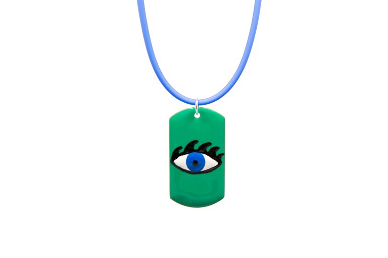 Evil Eyes Tag Pendant - Green - Single Pattern, Green