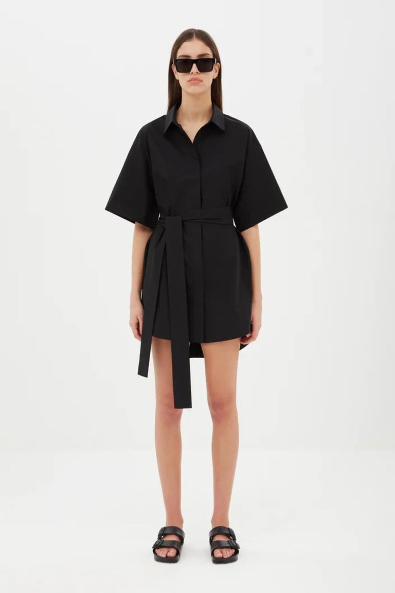 Cotton Kimono Mini Dress - Black