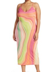 Amina Power Mesh Midi Slip Dress - Abstract Spring Wave - Abstract Spring Wave