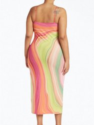 Amina Power Mesh Midi Slip Dress - Abstract Spring Wave
