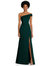 Asymmetrical Off-the-Shoulder Cuff Trumpet Gown With Front Slit - 6858 - Evergreen