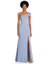 Asymmetrical Off-the-Shoulder Cuff Trumpet Gown With Front Slit - 6858 - Sky Blue