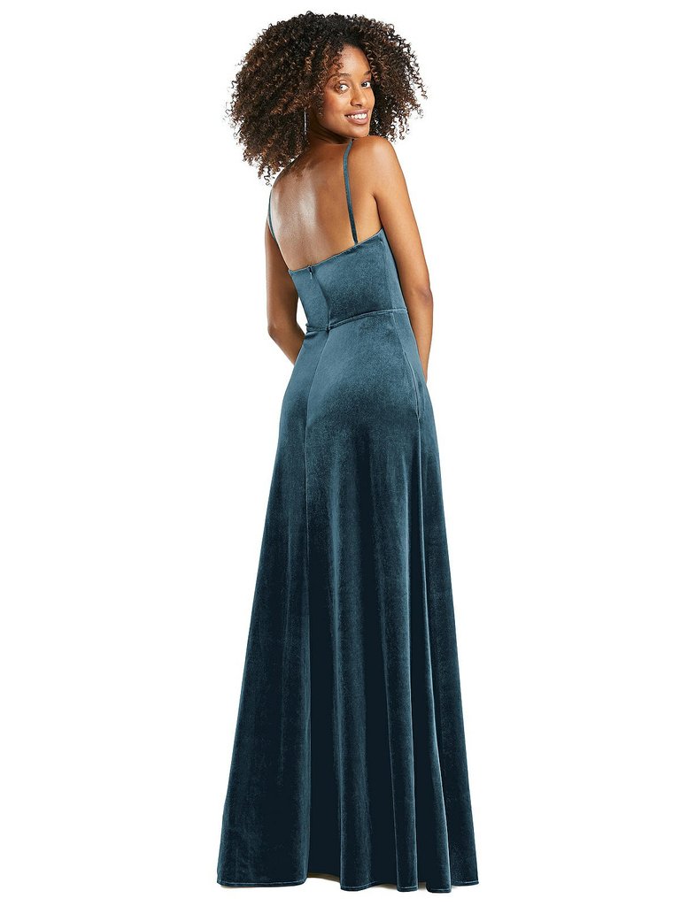 Cowl-Neck Velvet Maxi Dress With Pockets - 1541