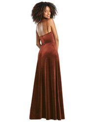 Cowl-Neck Velvet Maxi Dress With Pockets - 1541