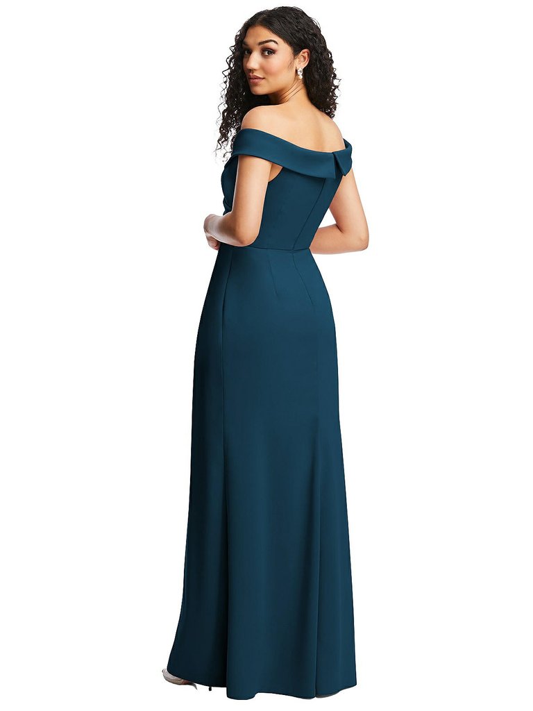Cuffed Off-The-Shoulder Pleated Faux Wrap Maxi Dress - 6872