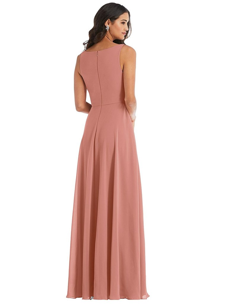 Deep V-Neck Chiffon Maxi Dress - 1549 