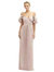 Dramatic Ruffle Edge Convertible Strap Metallic Pleated Maxi Dress With Floral Gold Foil Print - 6883FP - Pink Gold Foil