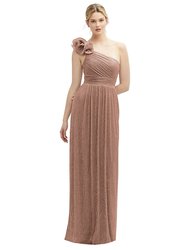 Dramatic Ruffle Edge One-Shoulder Metallic Pleated Maxi Dress - 6884 - Metallic Sienna