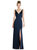 Draped Cowl-Back Princess Line Dress With Front Slit - 6856 - Midnight Navy