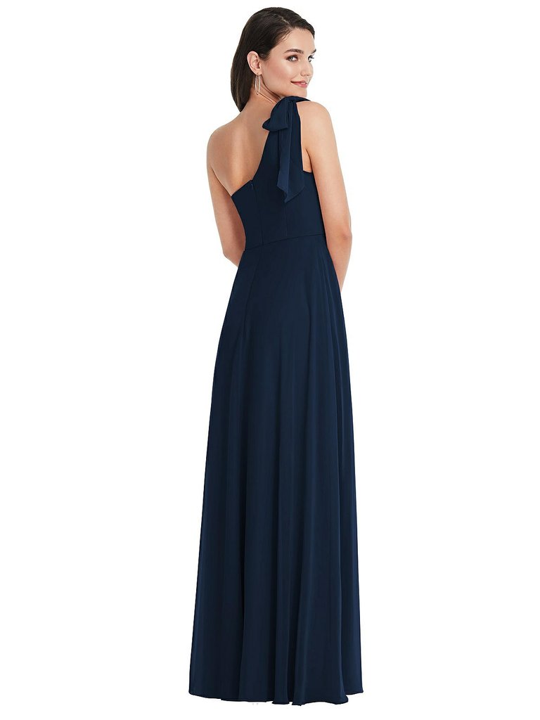 Draped One-Shoulder Maxi Dress With Scarf Bow - 1561 