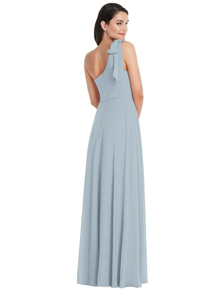 Draped One-Shoulder Maxi Dress With Scarf Bow - 1561 