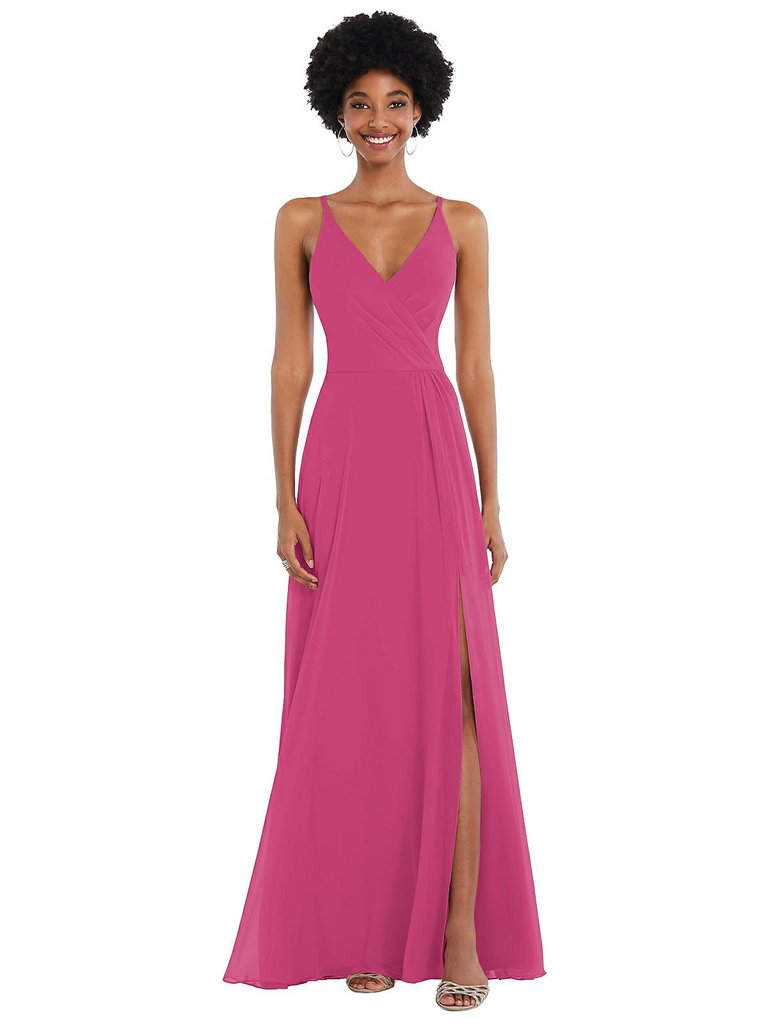 Faux Wrap Criss Cross Back Maxi Dress With Adjustable Straps - 1557  - Tea Rose