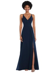 Faux Wrap Criss Cross Back Maxi Dress With Adjustable Straps - 1557  - Midnight Navy