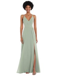 Faux Wrap Criss Cross Back Maxi Dress With Adjustable Straps - 1557  - Willow Green