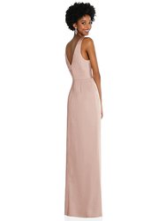 Faux Wrap Whisper Satin Maxi Dress With Draped Tulip Skirt - 6864